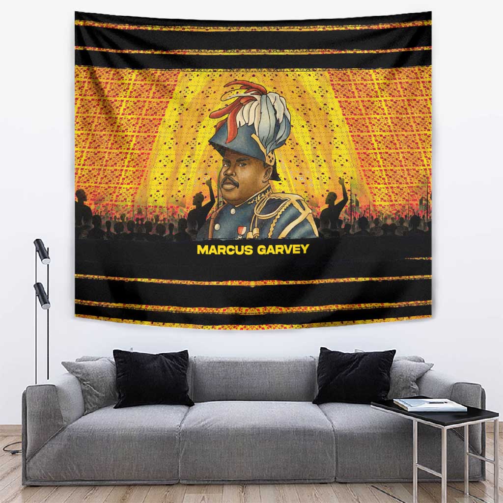 Marcus Garvey Tapestry Yellow African Pattern Design Pan African Flag Civil Rights Movement Tribute - Wonder Print Shop