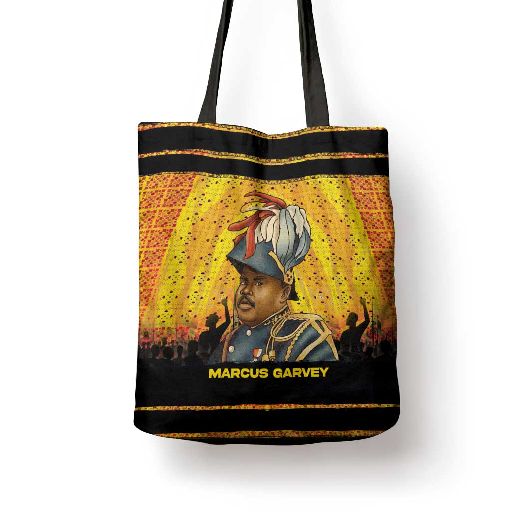 Marcus Garvey Tote Bag Yellow African Pattern Design Pan African Flag Civil Rights Movement Tribute - Wonder Print Shop