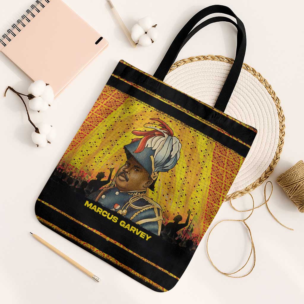 Marcus Garvey Tote Bag Yellow African Pattern Design Pan African Flag Civil Rights Movement Tribute - Wonder Print Shop