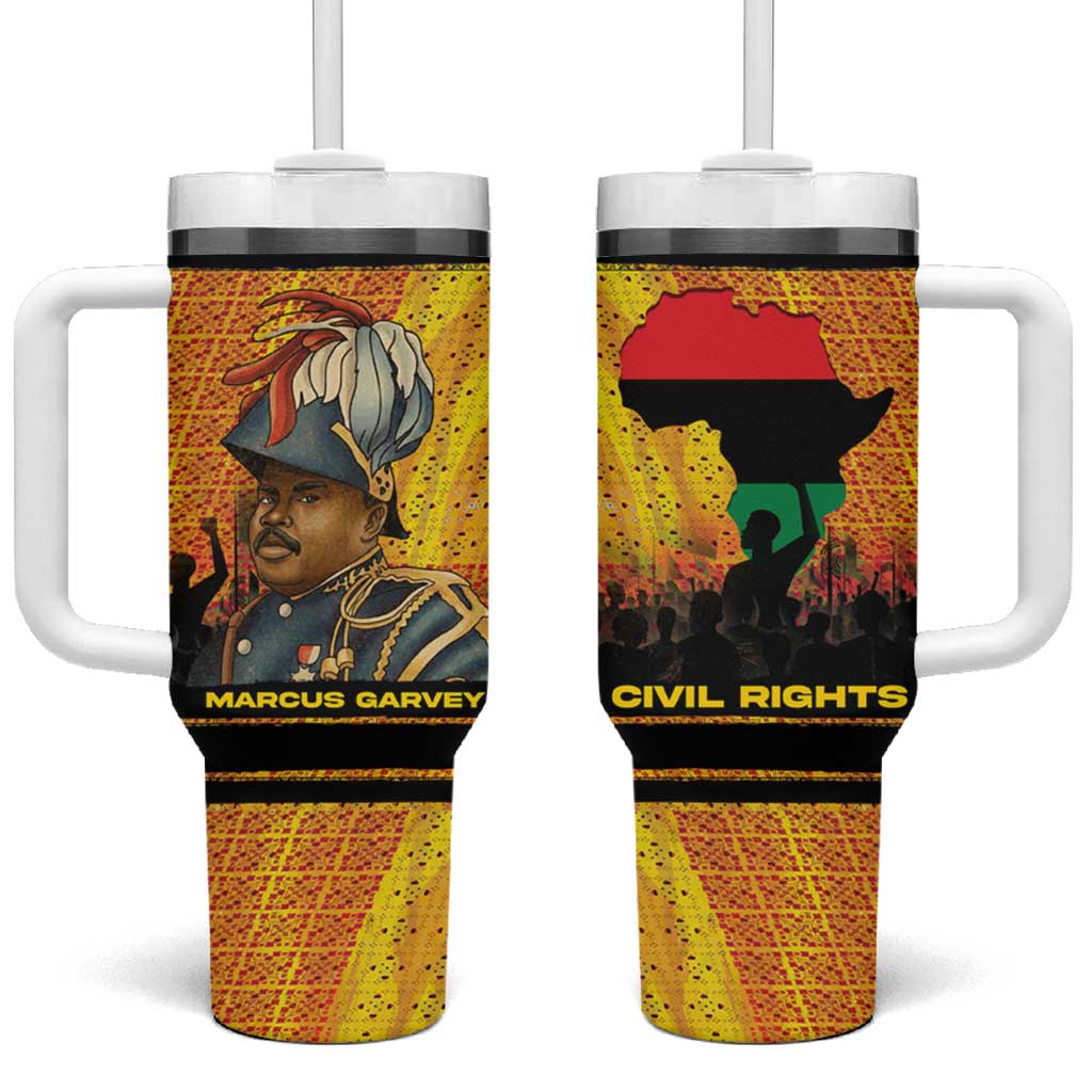 Marcus Garvey Tumbler With Handle Yellow African Pattern Design Pan African Flag Civil Rights Movement Tribute - Wonder Print Shop