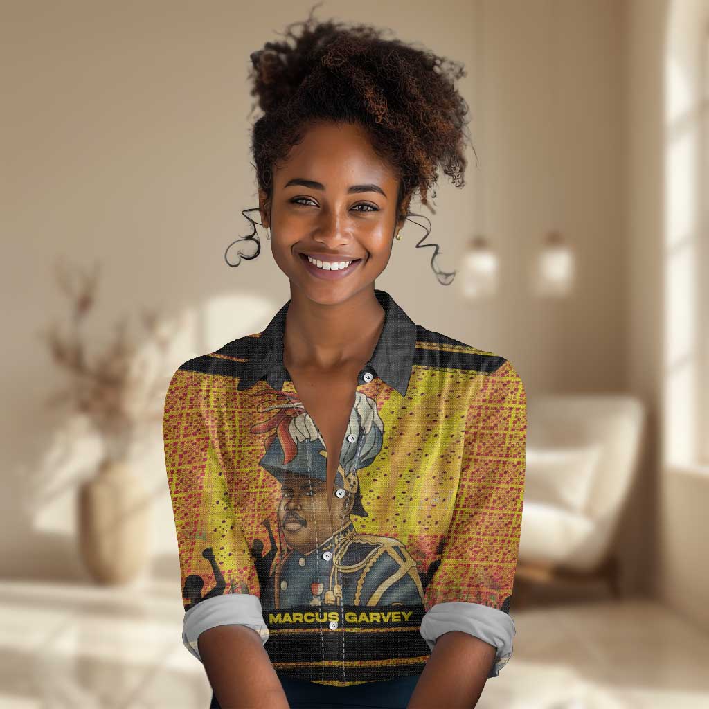 Marcus Garvey Women Casual Shirt Yellow African Pattern Design Pan African Flag Civil Rights Movement Tribute - Wonder Print Shop