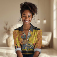 Marcus Garvey Women Casual Shirt Yellow African Pattern Design Pan African Flag Civil Rights Movement Tribute - Wonder Print Shop