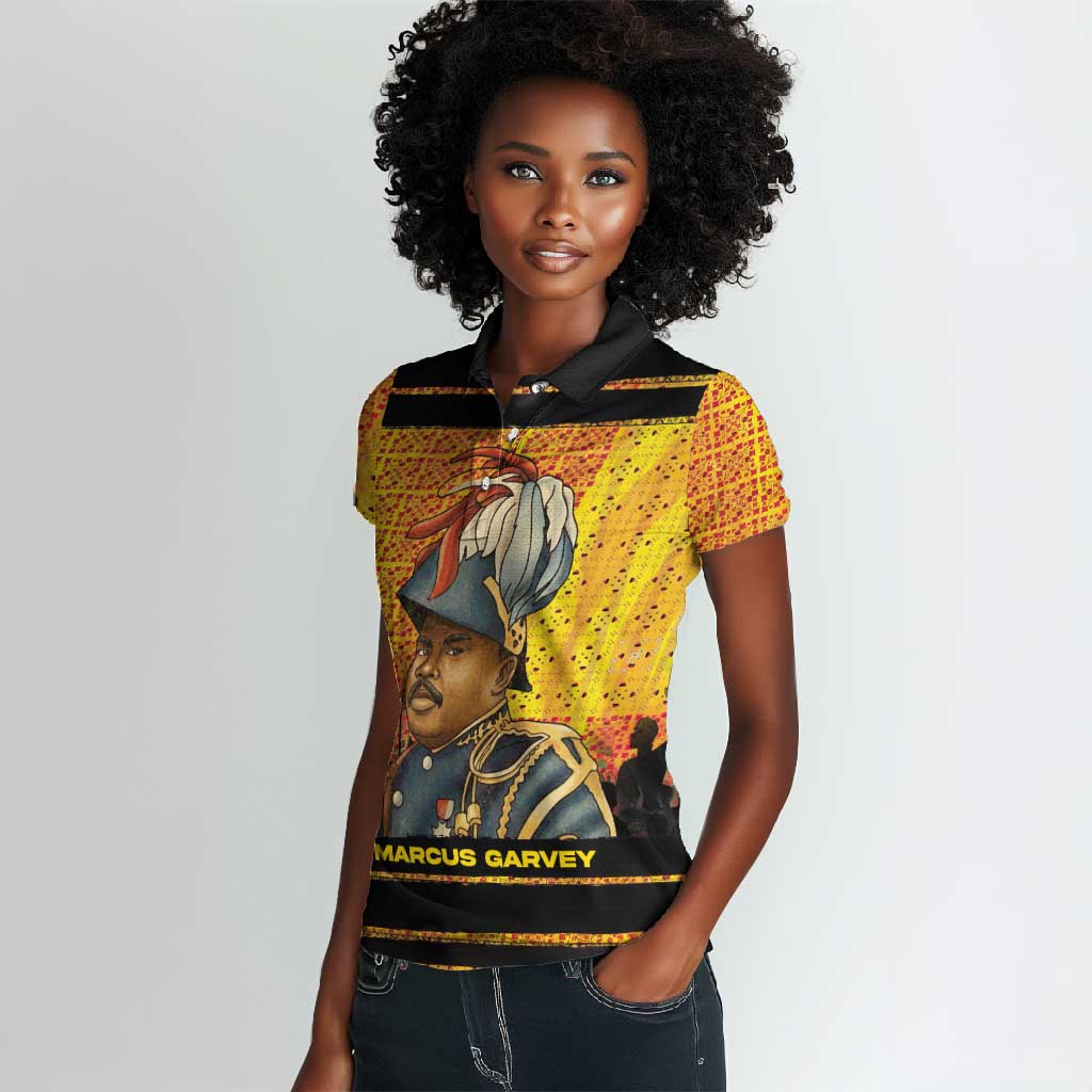 Marcus Garvey Women Polo Shirt Yellow African Pattern Design Pan African Flag Civil Rights Movement Tribute TS04