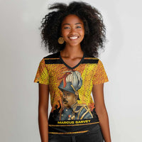 Marcus Garvey Women V-Neck T-Shirt Yellow African Pattern Design Pan African Flag Civil Rights Movement Tribute TS04