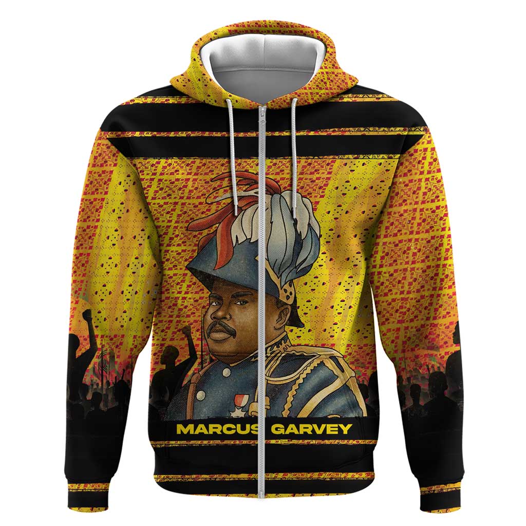 Marcus Garvey Zip Hoodie Yellow African Pattern Design Pan African Flag Civil Rights Movement Tribute - Wonder Print Shop