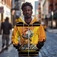 Marcus Garvey Zip Hoodie Yellow African Pattern Design Pan African Flag Civil Rights Movement Tribute - Wonder Print Shop