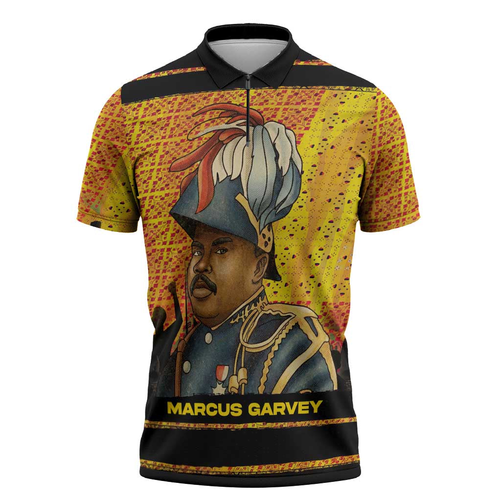 Marcus Garvey Zipper Polo Shirt Yellow African Pattern Design Pan African Flag Civil Rights Movement Tribute - Wonder Print Shop