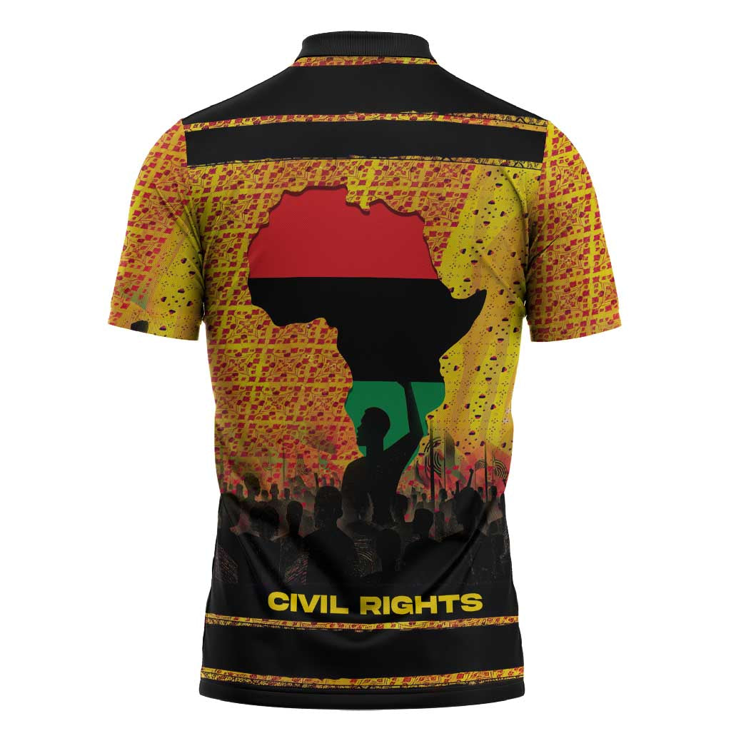Marcus Garvey Zipper Polo Shirt Yellow African Pattern Design Pan African Flag Civil Rights Movement Tribute - Wonder Print Shop