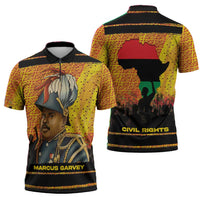 Marcus Garvey Zipper Polo Shirt Yellow African Pattern Design Pan African Flag Civil Rights Movement Tribute - Wonder Print Shop