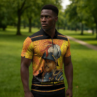 Marcus Garvey Zipper Polo Shirt Yellow African Pattern Design Pan African Flag Civil Rights Movement Tribute - Wonder Print Shop