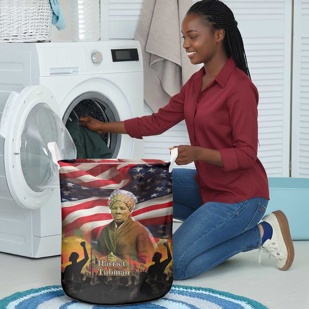 Harriet Tubman Laundry Basket American Flag Background Underground Railroad Quote Powerful Civil Rights - Wonder Print Shop