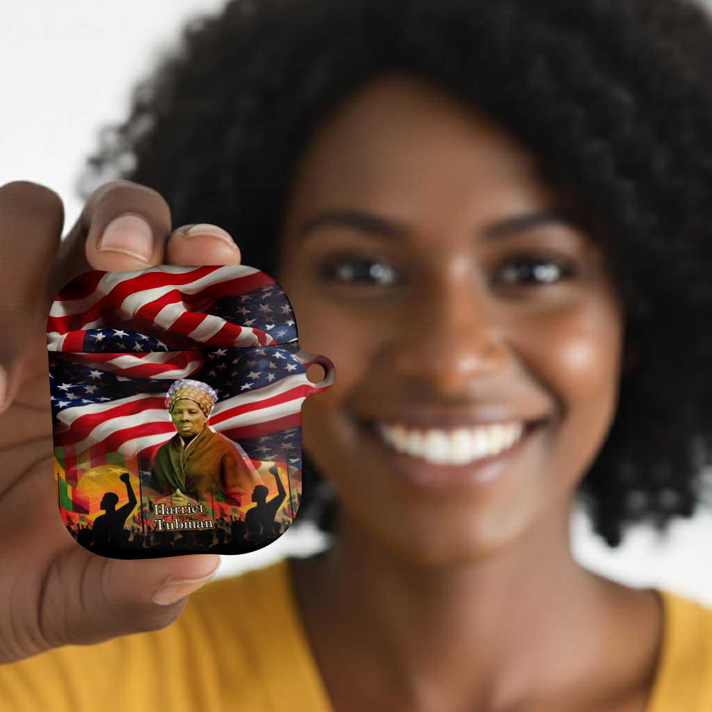 Harriet Tubman AirPods Case American Flag Background Underground Railroad Quote Powerful Civil Rights - Wonder Print Shop