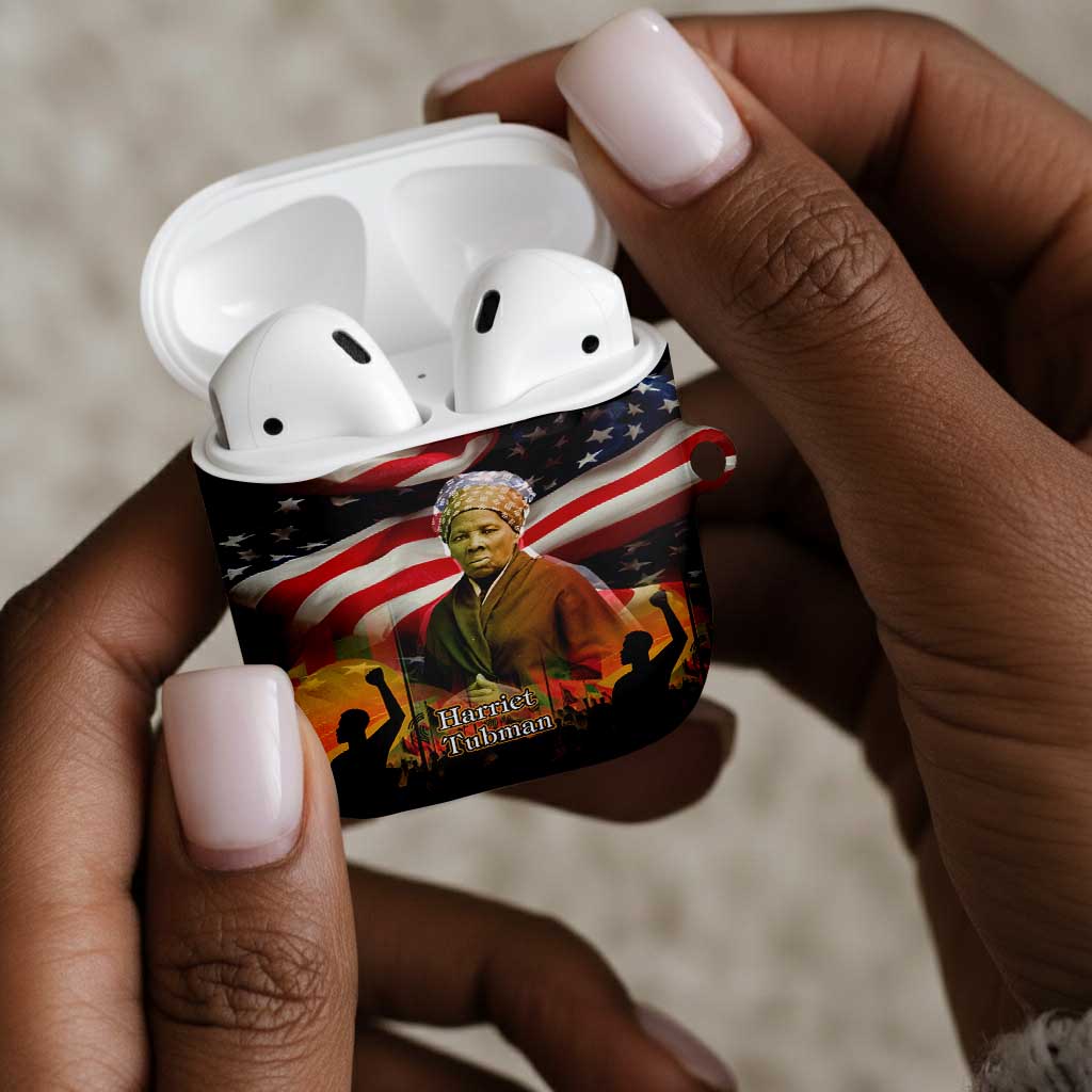 Harriet Tubman AirPods Case American Flag Background Underground Railroad Quote Powerful Civil Rights - Wonder Print Shop