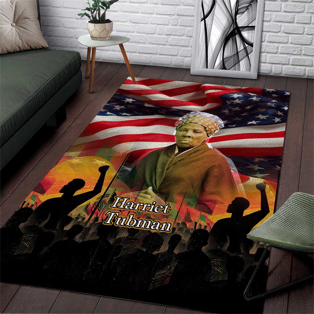 Harriet Tubman Area Rug American Flag Background Underground Railroad Quote Powerful Civil Rights - Wonder Print Shop