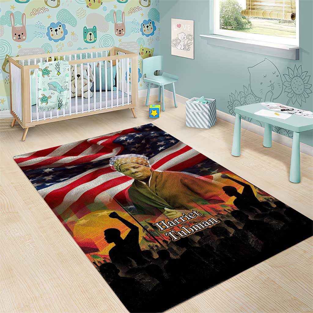 Harriet Tubman Area Rug American Flag Background Underground Railroad Quote Powerful Civil Rights - Wonder Print Shop
