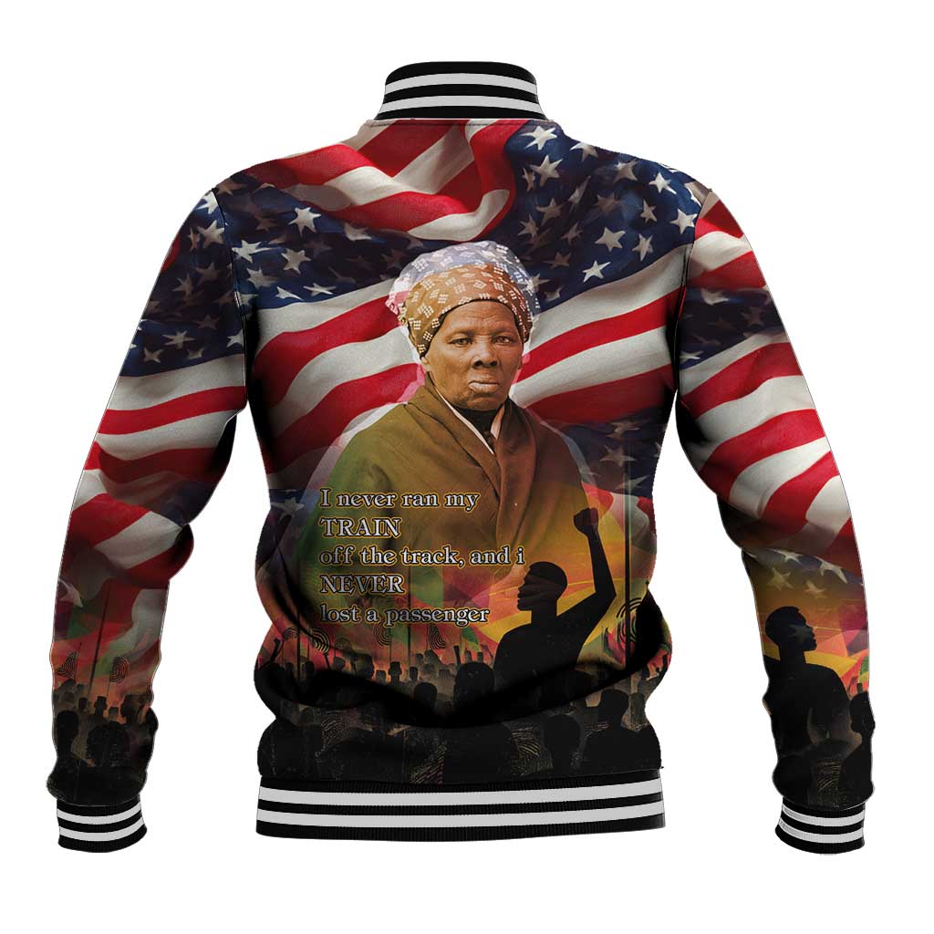 Harriet Tubman Baseball Jacket American Flag Background Underground Railroad Quote Powerful Civil Rights - Wonder Print Shop