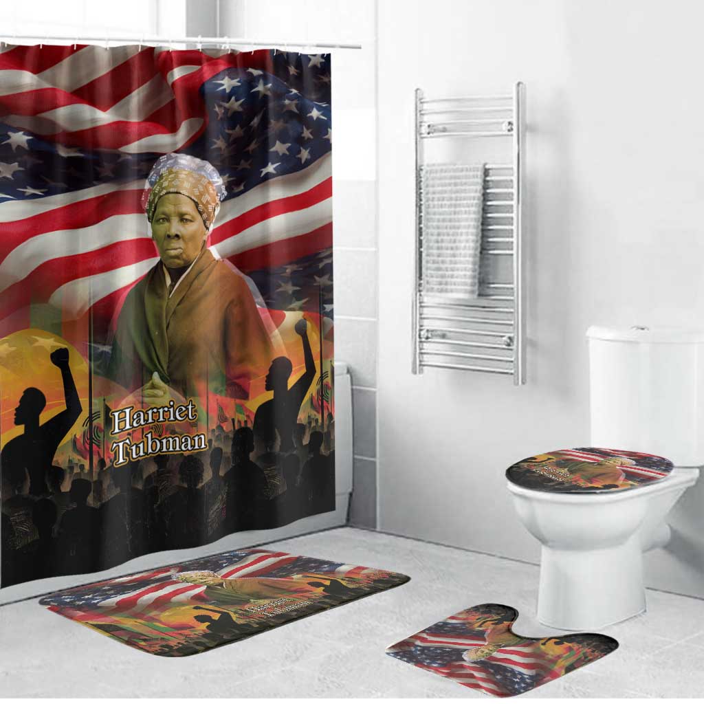 Harriet Tubman Bathroom Set American Flag Background Underground Railroad Quote Powerful Civil Rights - Wonder Print Shop