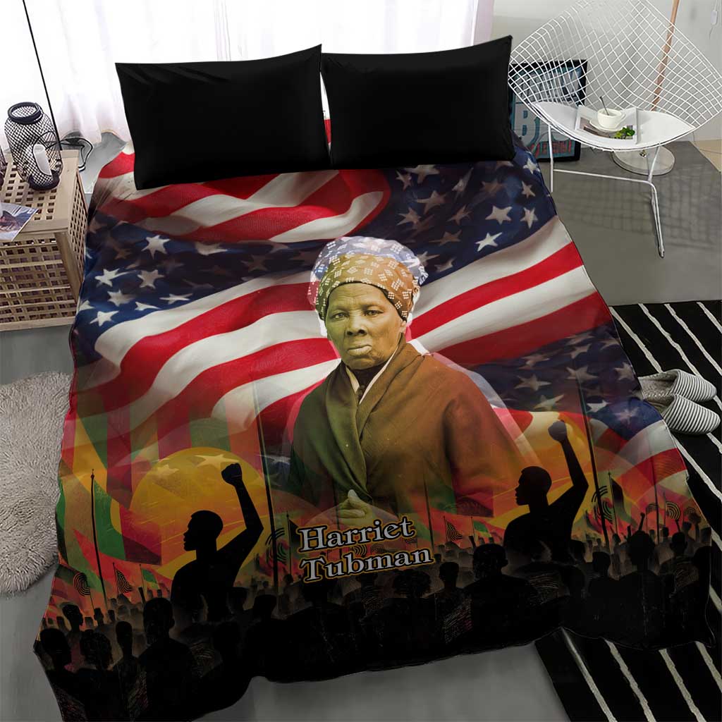 Harriet Tubman Bedding Set American Flag Background Underground Railroad Quote Powerful Civil Rights - Wonder Print Shop