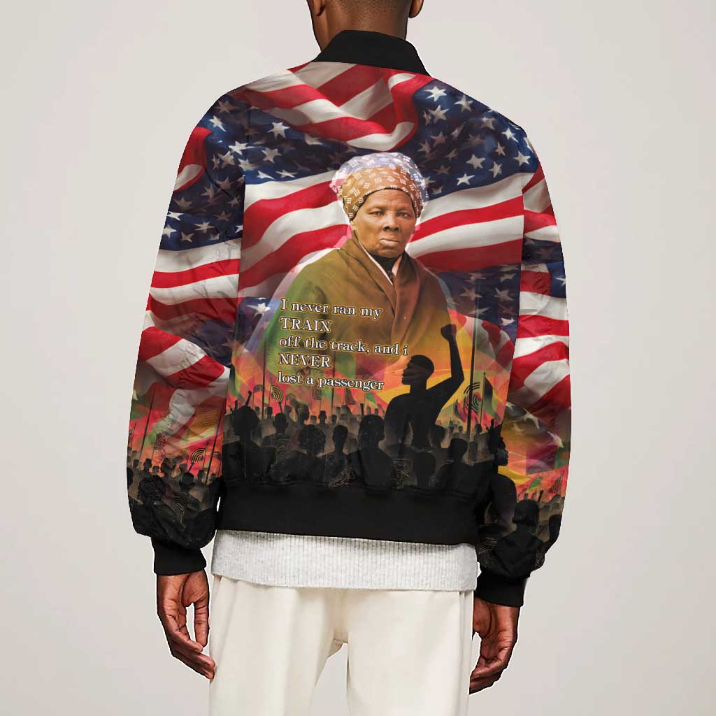 Harriet Tubman Bomber Jacket American Flag Background Underground Railroad Quote Powerful Civil Rights - Wonder Print Shop