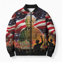 Harriet Tubman Bomber Puffer Jacket American Flag Background Underground Railroad Quote Powerful Civil Rights - Wonder Print Shop