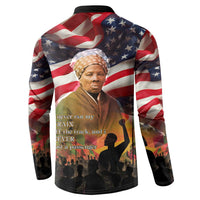 Harriet Tubman Button Sweatshirt American Flag Background Underground Railroad Quote Powerful Civil Rights