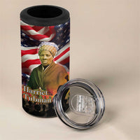 Harriet Tubman 4 in 1 Can Cooler Tumbler American Flag Background Underground Railroad Quote Powerful Civil Rights - Wonder Print Shop