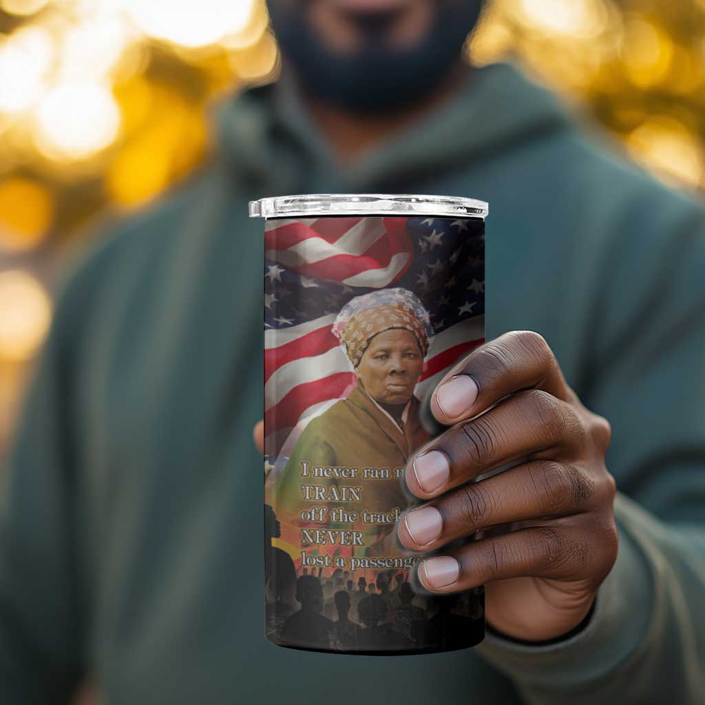 Harriet Tubman 4 in 1 Can Cooler Tumbler American Flag Background Underground Railroad Quote Powerful Civil Rights - Wonder Print Shop