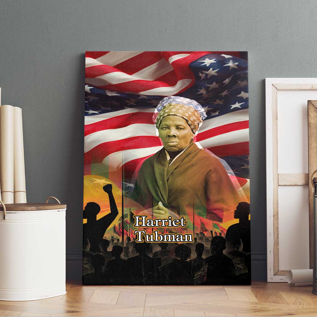Harriet Tubman Canvas Wall Art American Flag Background Underground Railroad Quote Powerful Civil Rights - Wonder Print Shop