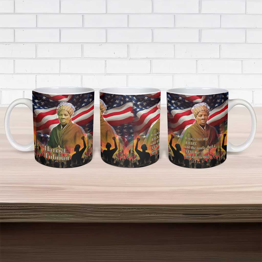 Harriet Tubman Ceramic Mug American Flag Background Underground Railroad Quote Powerful Civil Rights - Wonder Print Shop