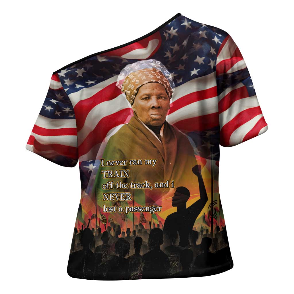 Harriet Tubman Cross Shoulder Shirt American Flag Background Underground Railroad Quote Powerful Civil Rights - Wonder Print Shop