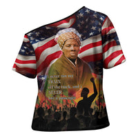 Harriet Tubman Cross Shoulder Shirt American Flag Background Underground Railroad Quote Powerful Civil Rights - Wonder Print Shop