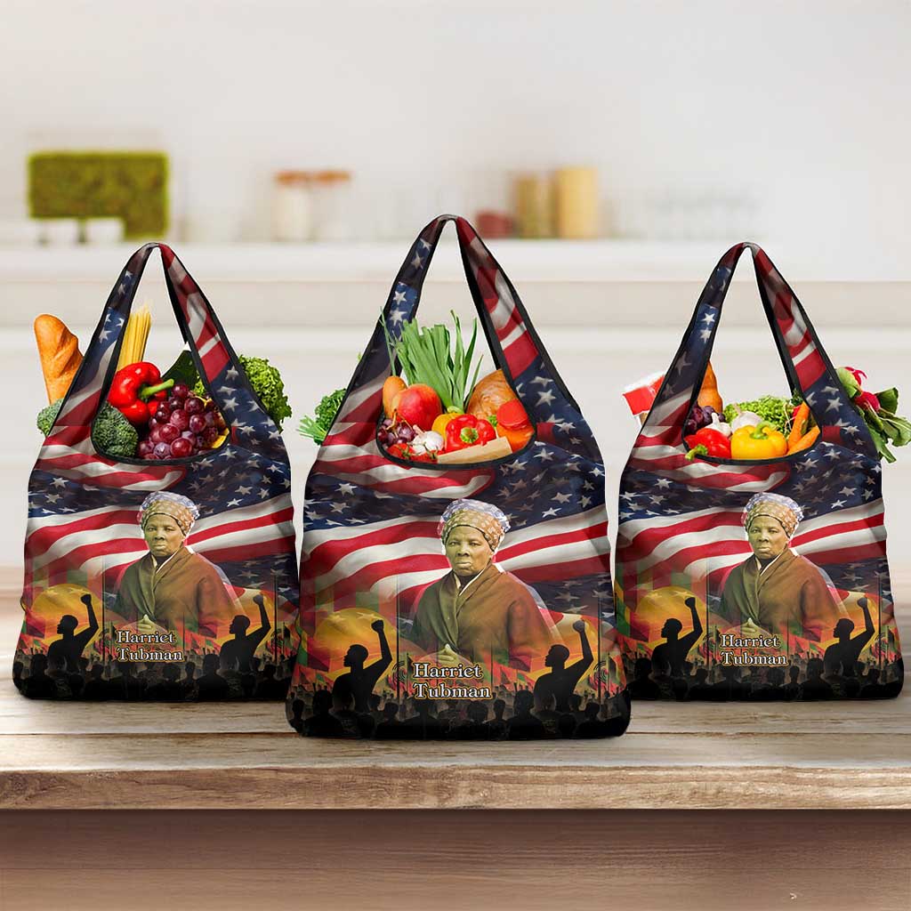 Harriet Tubman Grocery Bag American Flag Background Underground Railroad Quote Powerful Civil Rights - Wonder Print Shop