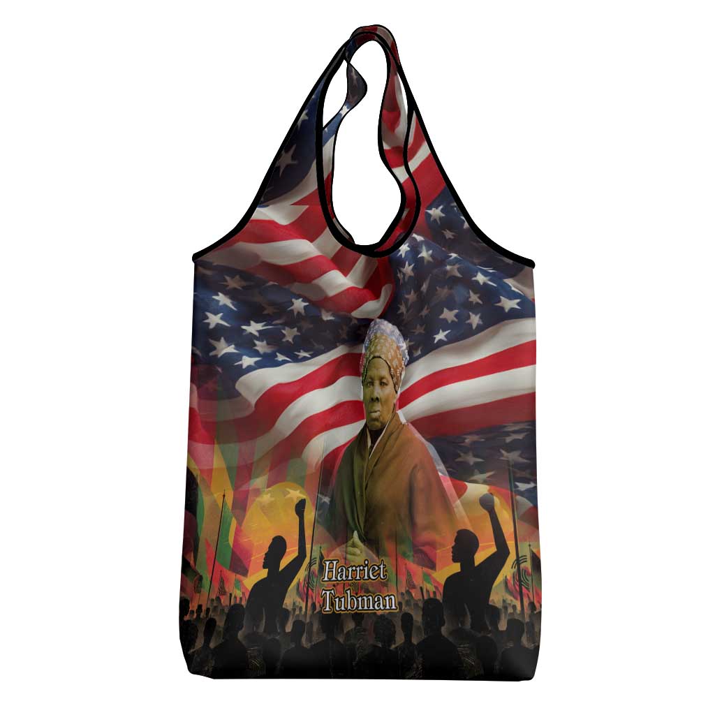 Harriet Tubman Grocery Bag American Flag Background Underground Railroad Quote Powerful Civil Rights - Wonder Print Shop