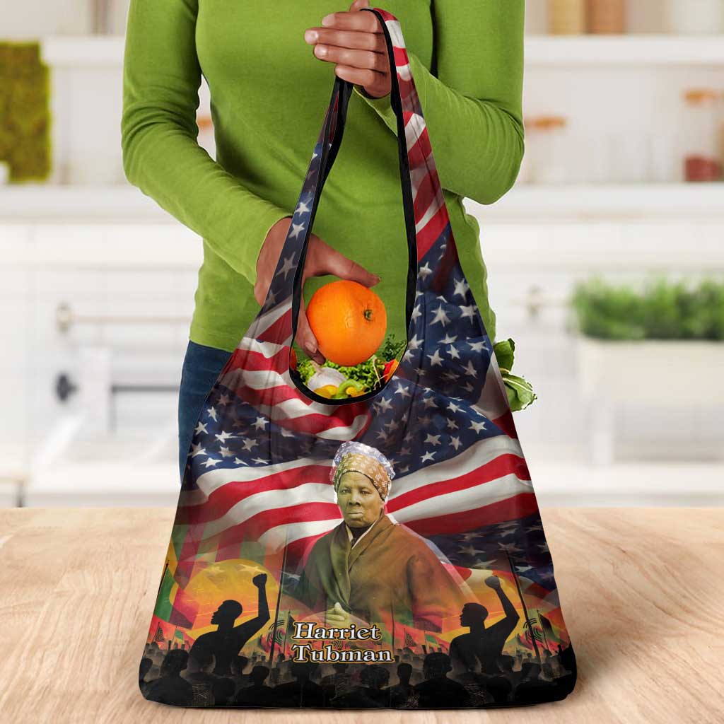 Harriet Tubman Grocery Bag American Flag Background Underground Railroad Quote Powerful Civil Rights - Wonder Print Shop