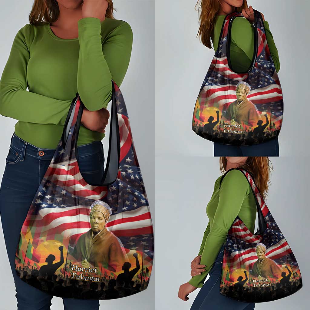 Harriet Tubman Grocery Bag American Flag Background Underground Railroad Quote Powerful Civil Rights - Wonder Print Shop