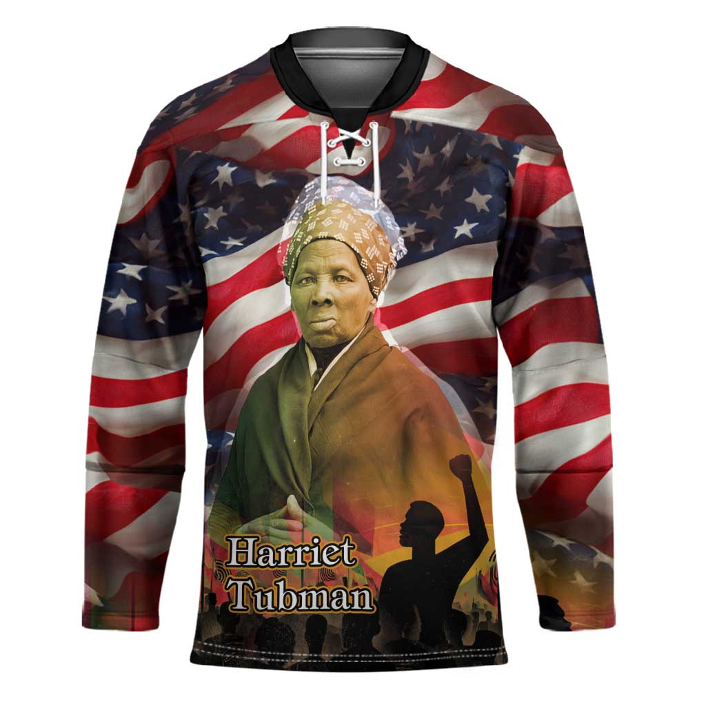 Harriet Tubman Hockey Jersey American Flag Background Underground Railroad Quote Powerful Civil Rights - Wonder Print Shop