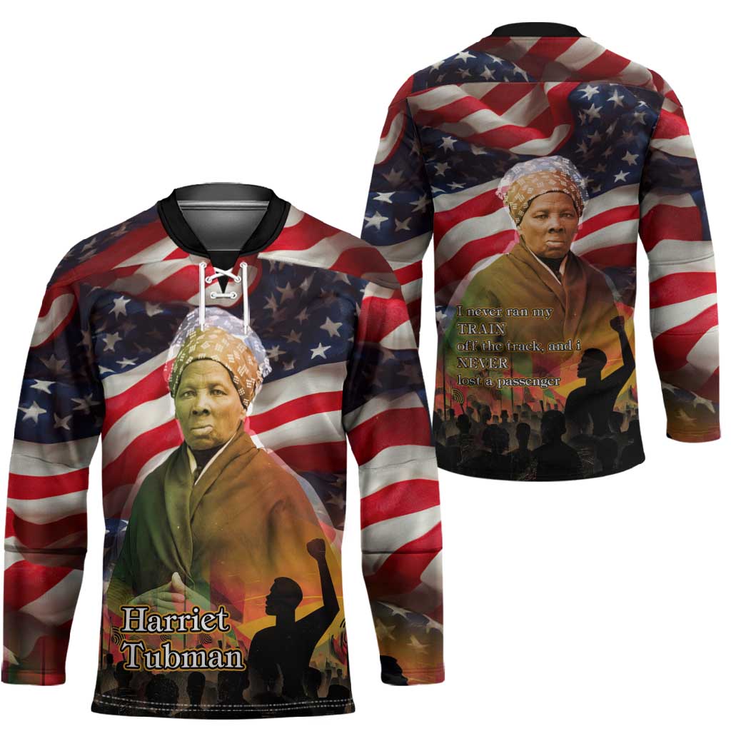 Harriet Tubman Hockey Jersey American Flag Background Underground Railroad Quote Powerful Civil Rights - Wonder Print Shop
