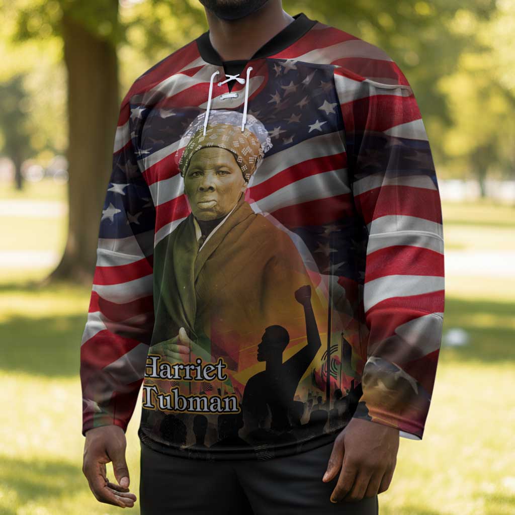 Harriet Tubman Hockey Jersey American Flag Background Underground Railroad Quote Powerful Civil Rights - Wonder Print Shop