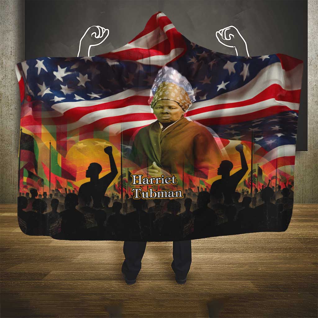 Harriet Tubman Hooded Blanket American Flag Background Underground Railroad Quote Powerful Civil Rights - Wonder Print Shop