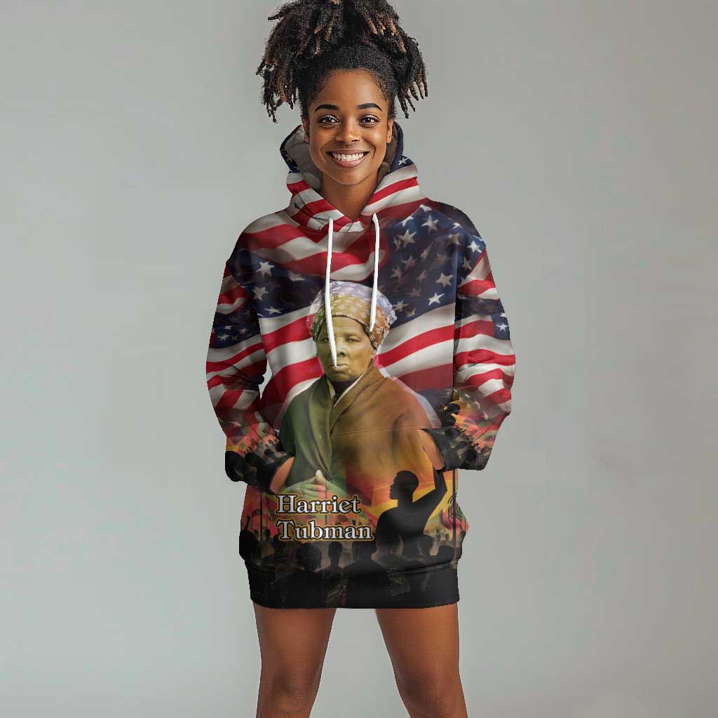 Harriet Tubman Hoodie Dress American Flag Background Underground Railroad Quote Powerful Civil Rights - Wonder Print Shop