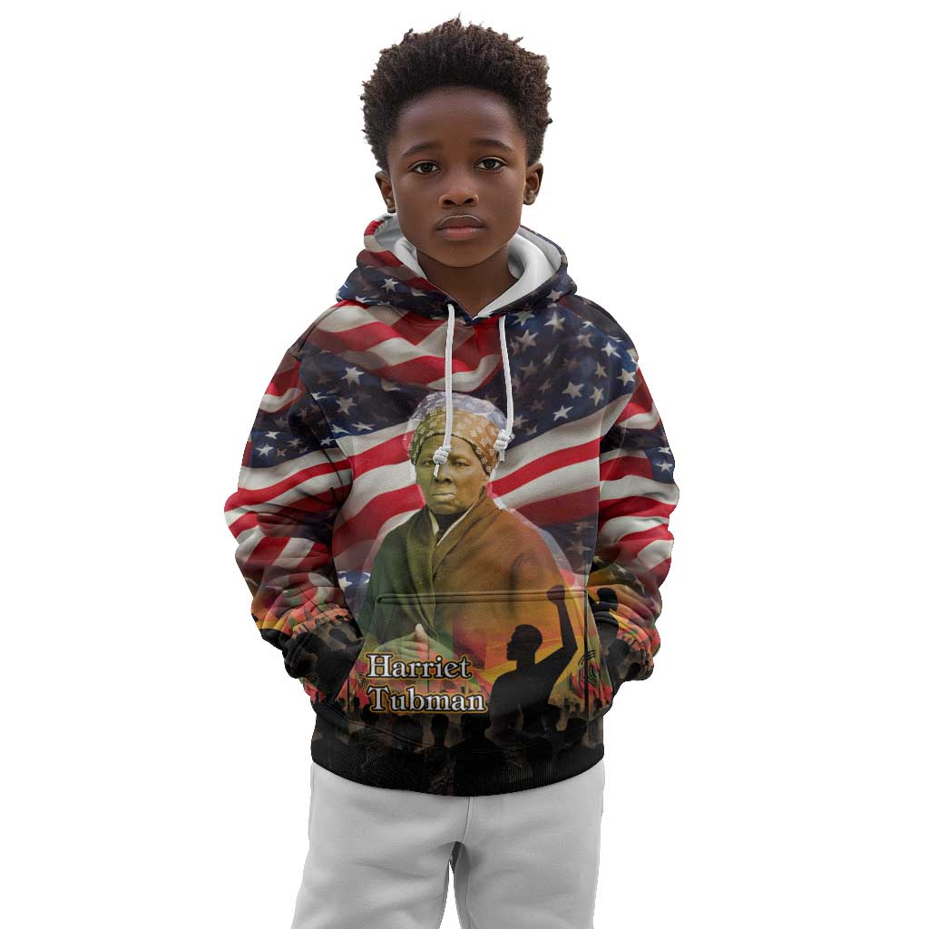 Harriet Tubman Kid Hoodie American Flag Background Underground Railroad Quote Powerful Civil Rights - Wonder Print Shop