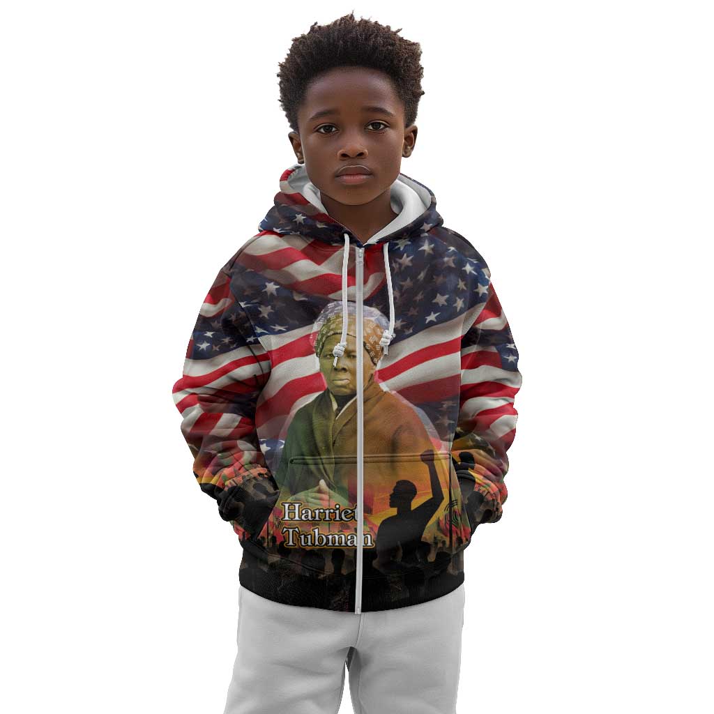 Harriet Tubman Kid Hoodie American Flag Background Underground Railroad Quote Powerful Civil Rights - Wonder Print Shop
