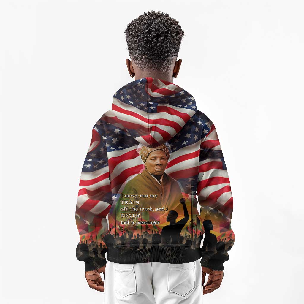Harriet Tubman Kid Hoodie American Flag Background Underground Railroad Quote Powerful Civil Rights - Wonder Print Shop