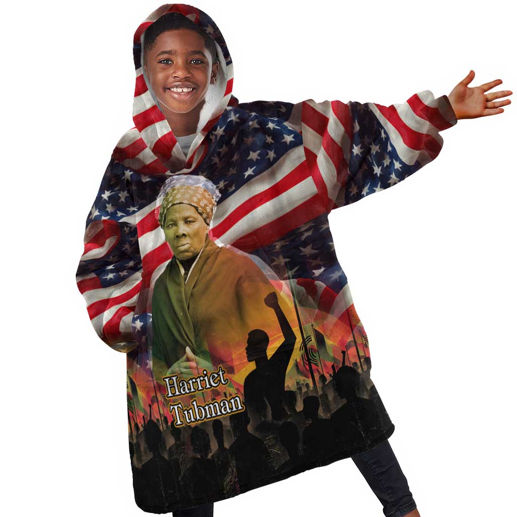 Harriet Tubman Kid Wearable Blanket Hoodie American Flag Background Underground Railroad Quote Powerful Civil Rights - Wonder Print Shop