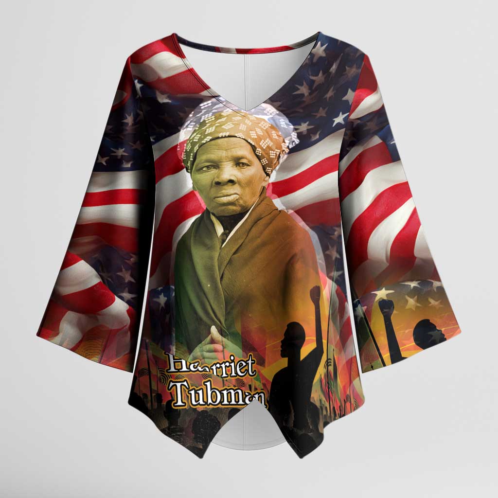 Harriet Tubman Kimono Sleeve Blouse American Flag Background Underground Railroad Quote Powerful Civil Rights - Wonder Print Shop