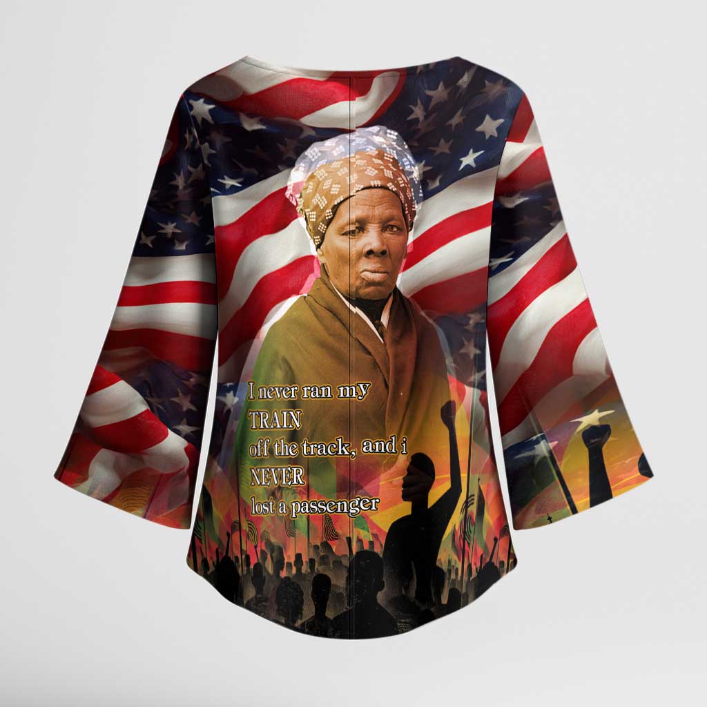 Harriet Tubman Kimono Sleeve Blouse American Flag Background Underground Railroad Quote Powerful Civil Rights - Wonder Print Shop