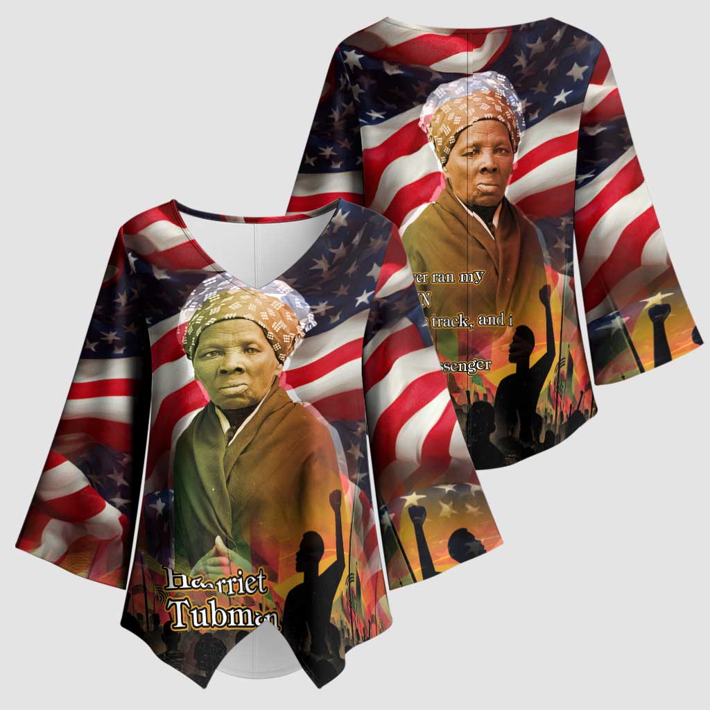 Harriet Tubman Kimono Sleeve Blouse American Flag Background Underground Railroad Quote Powerful Civil Rights - Wonder Print Shop