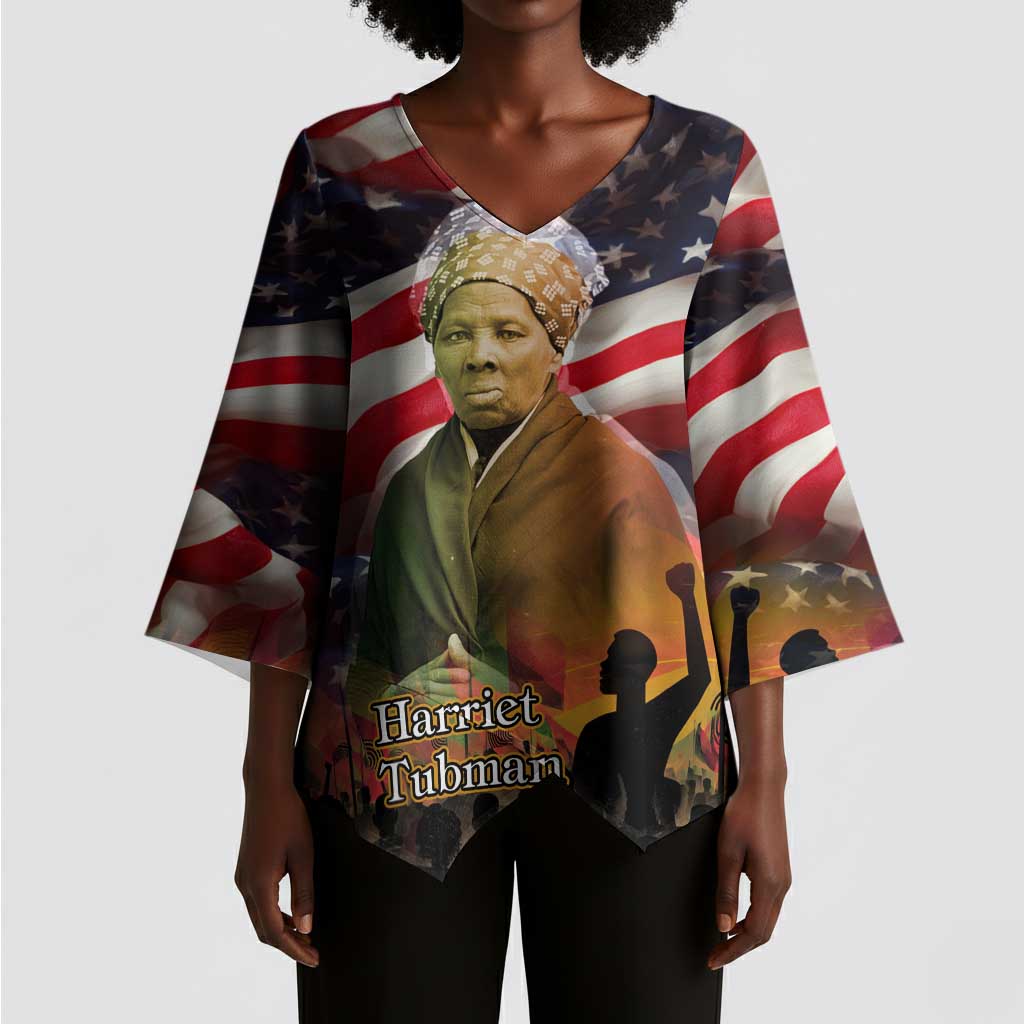 Harriet Tubman Kimono Sleeve Blouse American Flag Background Underground Railroad Quote Powerful Civil Rights - Wonder Print Shop