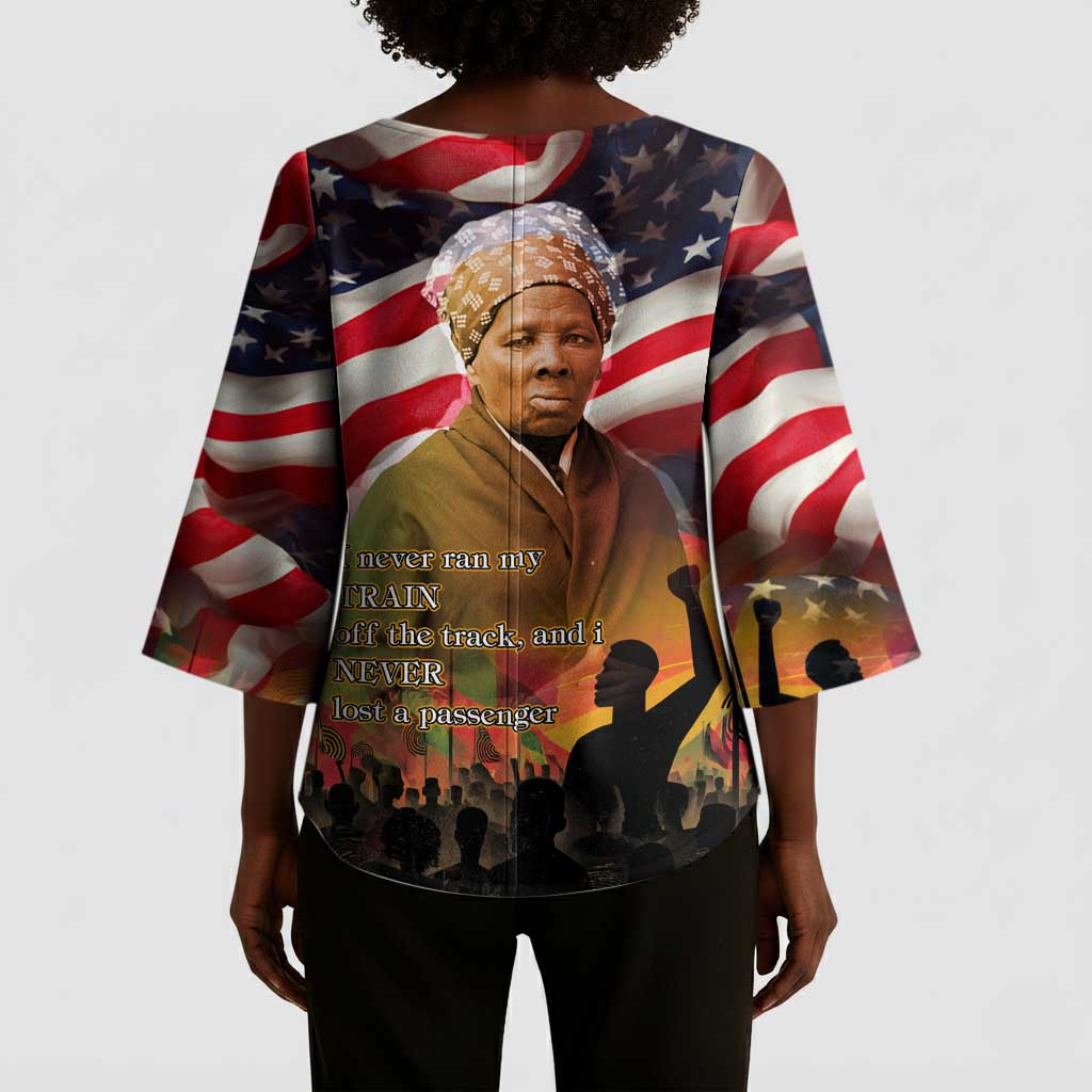 Harriet Tubman Kimono Sleeve Blouse American Flag Background Underground Railroad Quote Powerful Civil Rights - Wonder Print Shop
