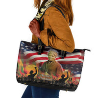 Harriet Tubman Leather Tote Bag American Flag Background Underground Railroad Quote Powerful Civil Rights - Wonder Print Shop